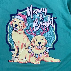 Benny & Belle Golden Retriever Christmas Long Sleeve T-Shirt Women 3X Green Dog